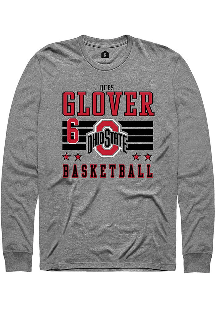 Ques Glover  Ohio State Buckeyes Grey Rally NIL Striped Long Sleeve T Shirt