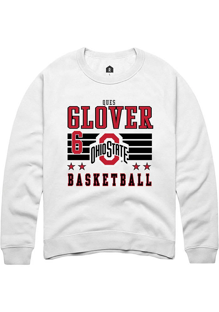 Ques Glover  Rally Ohio State Buckeyes Mens White NIL Striped Long Sleeve Crew Sweatshirt