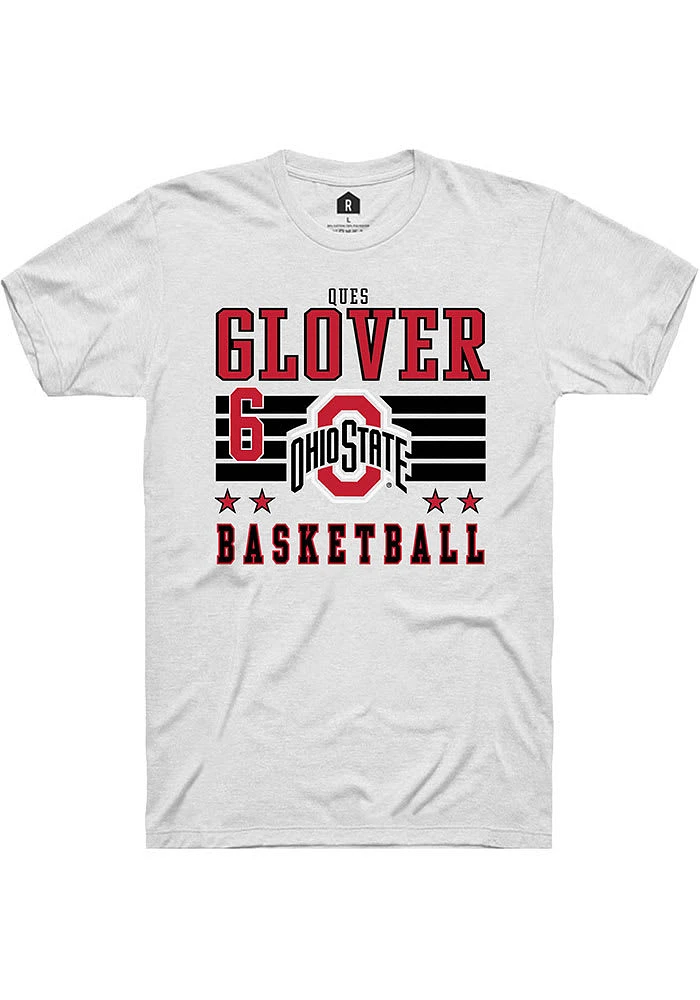 Ques Glover  Ohio State Buckeyes White Rally NIL Striped Short Sleeve T Shirt