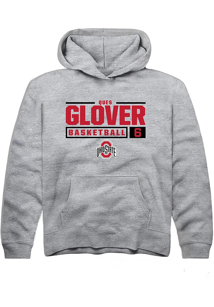 Ques Glover  Rally Ohio State Buckeyes Youth Grey NIL Stacked Box Long Sleeve Hoodie