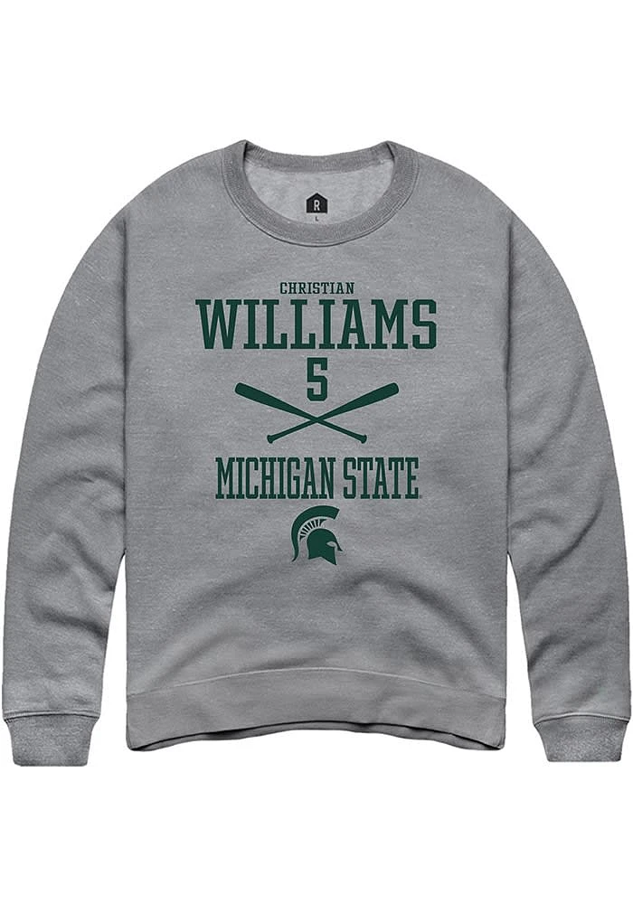 Christian Williams Rally Michigan State Spartans Mens Graphite NIL Sport Icon Long Sleeve Crew Sw..