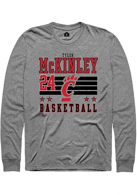 Tyler McKinley  Cincinnati Bearcats Grey Rally NIL Striped Long Sleeve T Shirt