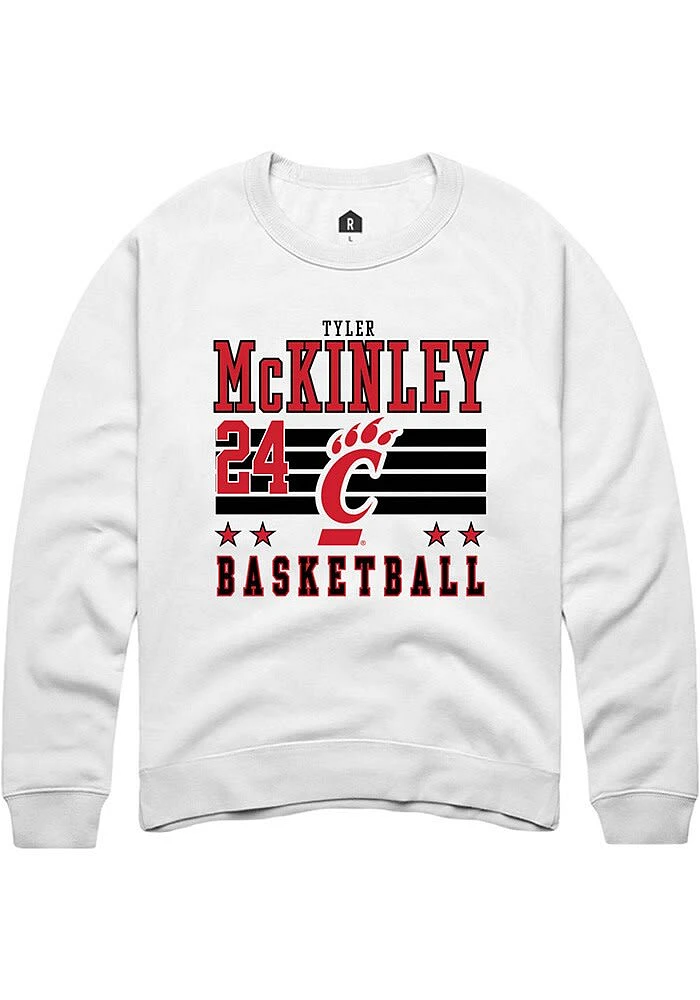 Tyler McKinley Rally Cincinnati Bearcats Mens NIL Striped Long Sleeve Crew Sweatshirt