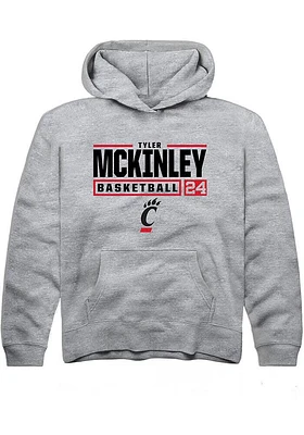 Tyler McKinley  Rally Cincinnati Bearcats Youth Grey NIL Stacked Box Long Sleeve Hoodie