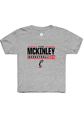 Tyler McKinley  Rally Cincinnati Bearcats Youth Grey NIL Stacked Box Short Sleeve T-Shirt