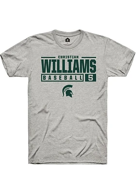 Christian Williams  Michigan State Spartans Ash Rally NIL Stacked Box Short Sleeve T Shirt