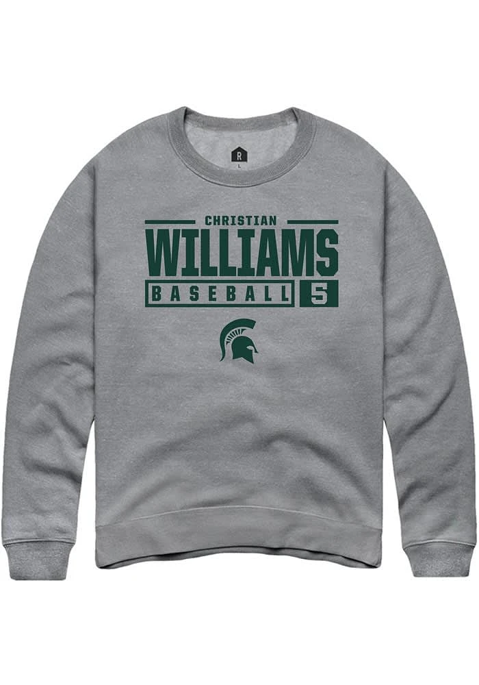 Christian Williams Rally Michigan State Spartans Mens Graphite NIL Stacked Box Long Sleeve Crew S..