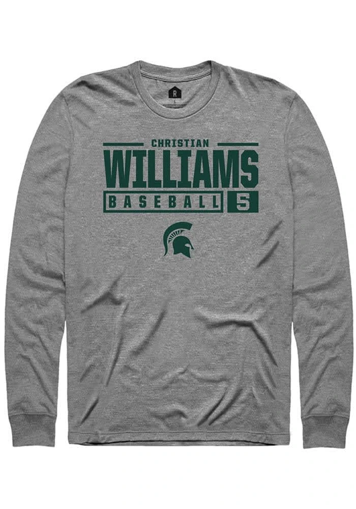 Christian Williams Michigan State Spartans Graphite Rally NIL Stacked Box Long Sleeve T Shirt
