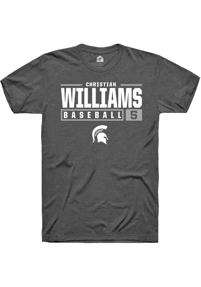 Christian Williams Michigan State Spartans Dark Grey Rally NIL Stacked Box Short Sleeve T Shirt