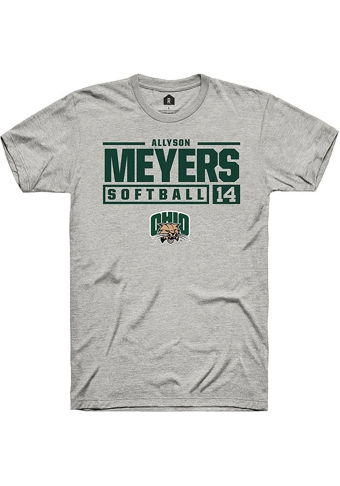 Allyson Meyers Ohio Bobcats Ash Rally NIL Stacked Box Short Sleeve T Shirt