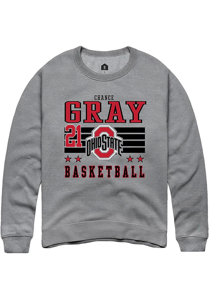 Chance Gray Rally Ohio State Buckeyes Mens NIL Striped Long Sleeve Crew Sweatshirt
