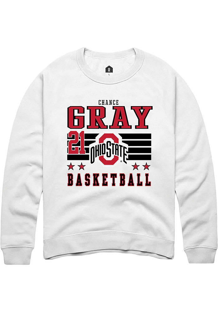 Chance Gray  Rally Ohio State Buckeyes Mens White NIL Striped Long Sleeve Crew Sweatshirt