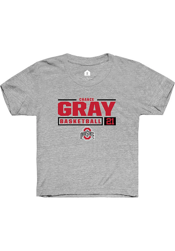 Chance Gray  Rally Ohio State Buckeyes Youth Grey NIL Stacked Box Short Sleeve T-Shirt