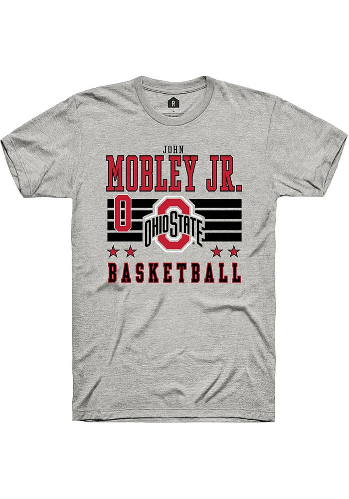 John Mobley Jr.  Ohio State Buckeyes Ash Rally NIL Striped Short Sleeve T Shirt