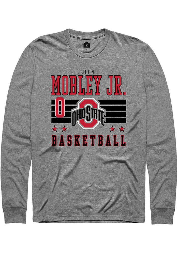 John Mobley Jr.  Ohio State Buckeyes Grey Rally NIL Striped Long Sleeve T Shirt