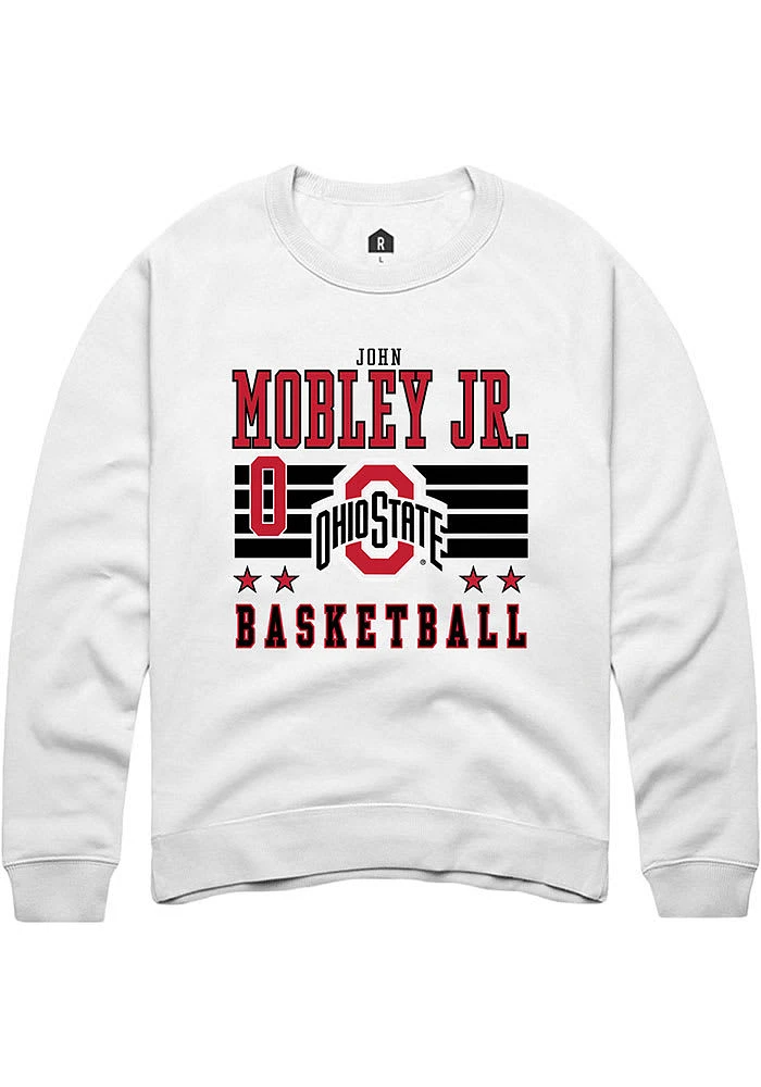 John Mobley Jr.  Rally Ohio State Buckeyes Mens White NIL Striped Long Sleeve Crew Sweatshirt