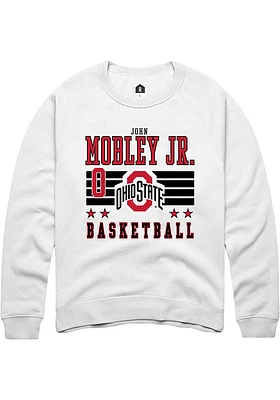 John Mobley Jr.  Rally Ohio State Buckeyes Mens White NIL Striped Long Sleeve Crew Sweatshirt