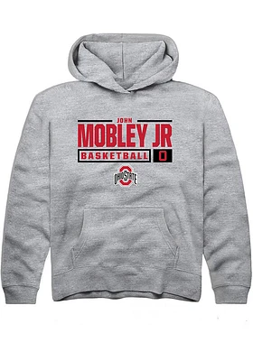 John Mobley Jr.  Rally Ohio State Buckeyes Youth Grey NIL Stacked Box Long Sleeve Hoodie