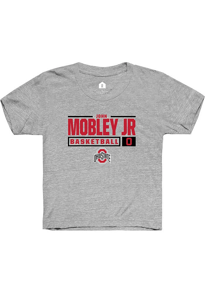 John Mobley Jr.  Rally Ohio State Buckeyes Youth Grey NIL Stacked Box Short Sleeve T-Shirt