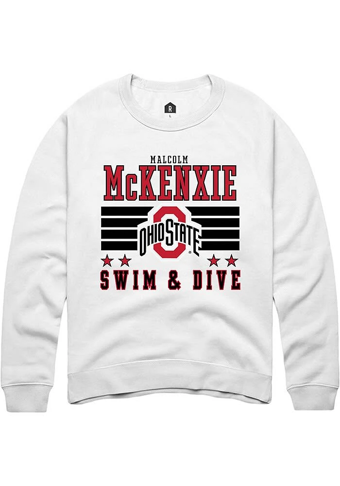 Malcolm McKenxie Rally Ohio State Buckeyes Mens NIL Striped Long Sleeve Crew Sweatshirt
