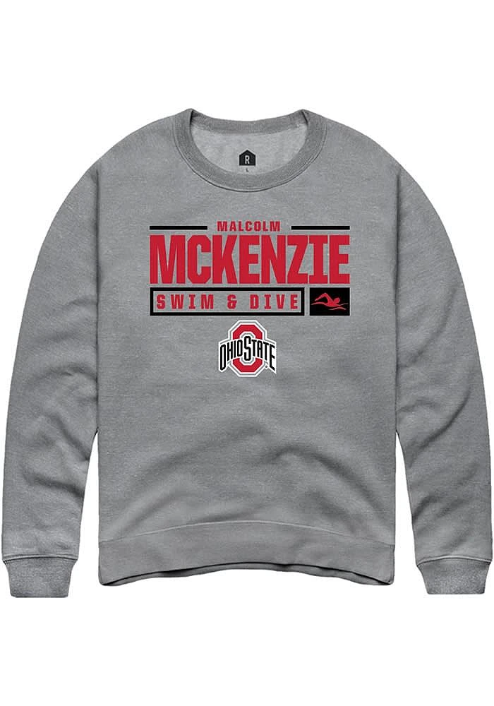 Malcolm McKenxie Rally Ohio State Buckeyes Mens Graphite NIL Stacked Box Long Sleeve Crew Sweatsh..
