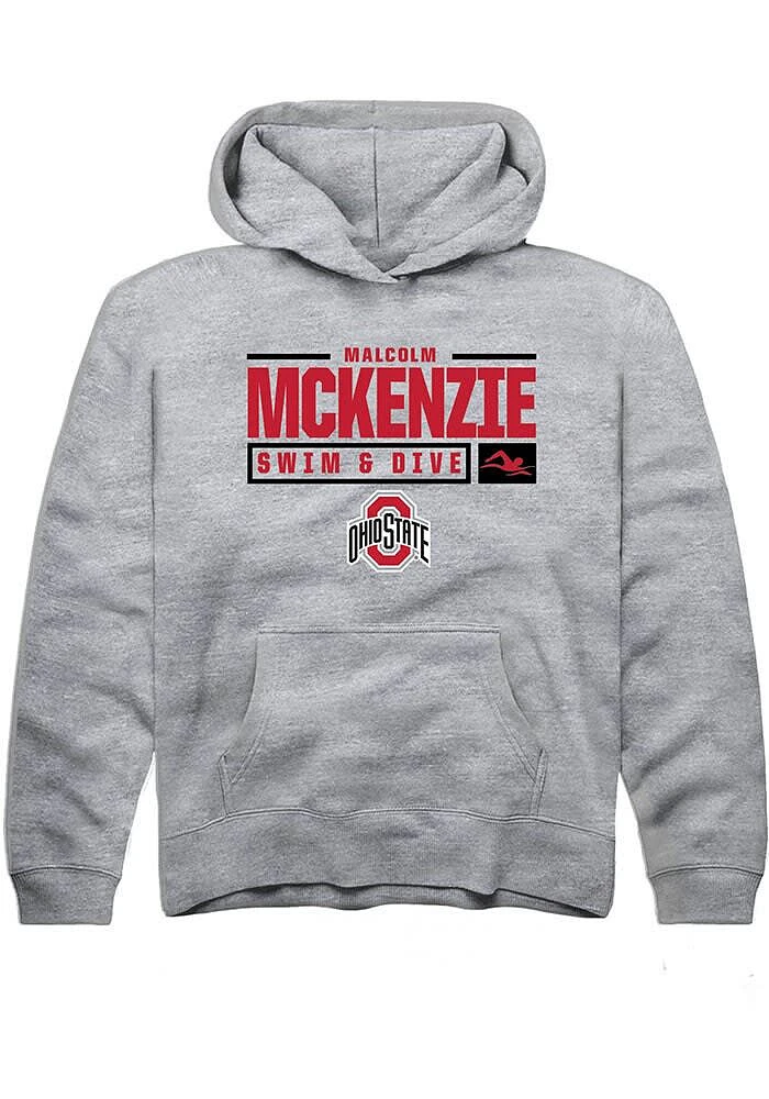 Malcolm McKenxie Rally Ohio State Buckeyes Youth Grey NIL Stacked Box Long Sleeve Hoodie