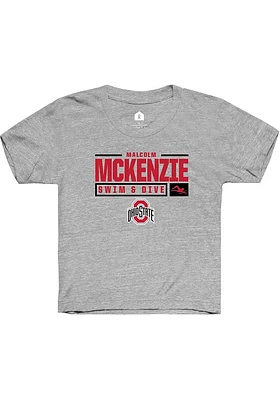 Malcolm McKenxie  Rally Ohio State Buckeyes Youth Grey NIL Stacked Box Short Sleeve T-Shirt