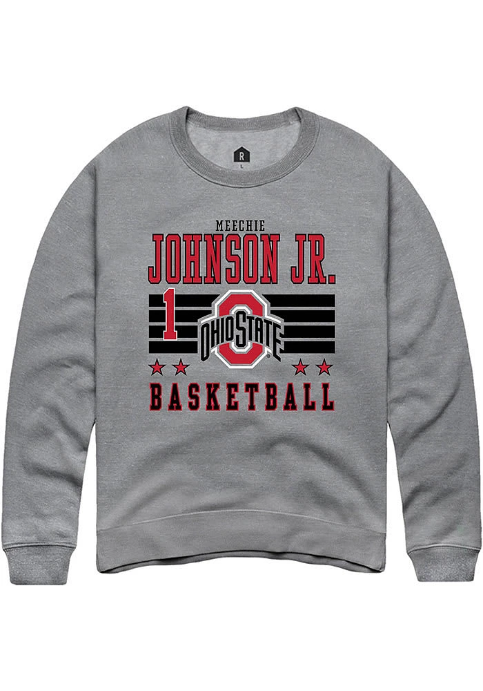 Meechie Johnson Jr. Rally Ohio State Buckeyes Mens NIL Striped Long Sleeve Crew Sweatshirt