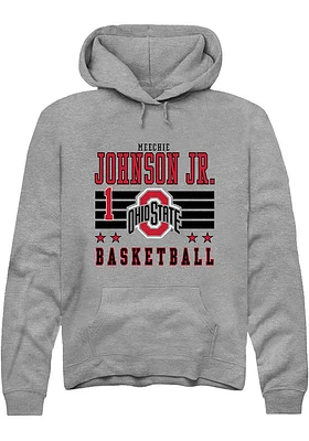 Meechie Johnson Jr.  Rally Ohio State Buckeyes Mens Grey NIL Striped Long Sleeve Hoodie