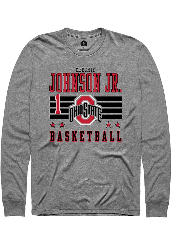 Meechie Johnson Jr.  Ohio State Buckeyes Grey Rally NIL Striped Long Sleeve T Shirt