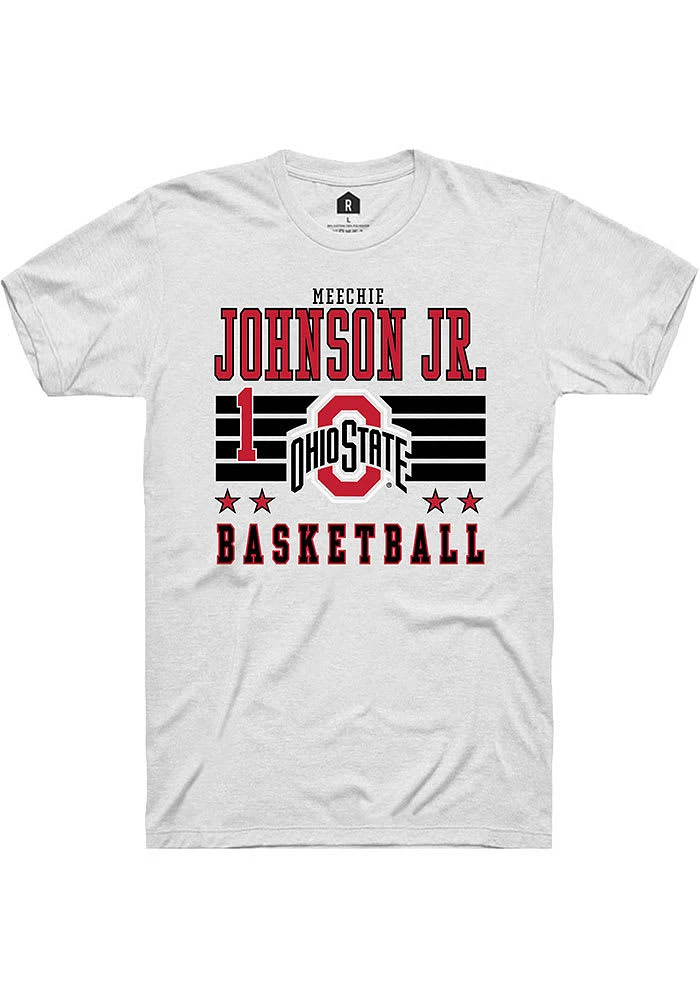 Meechie Johnson Jr.  Ohio State Buckeyes White Rally NIL Striped Short Sleeve T Shirt