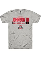 Meechie Johnson Jr.  Ohio State Buckeyes Ash Rally NIL Stacked Box Short Sleeve T Shirt