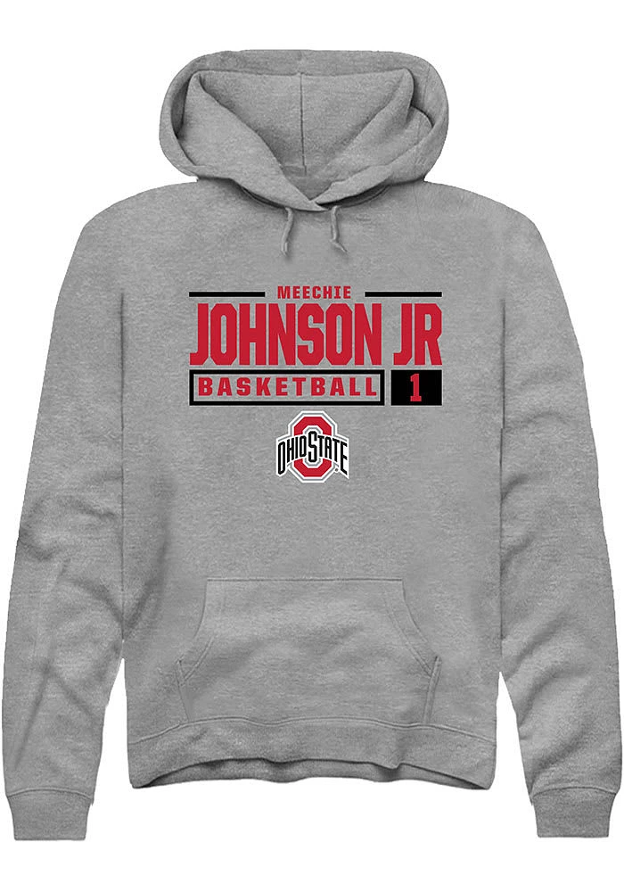 Meechie Johnson Jr.  Rally Ohio State Buckeyes Mens Graphite NIL Stacked Box Long Sleeve Hoodie