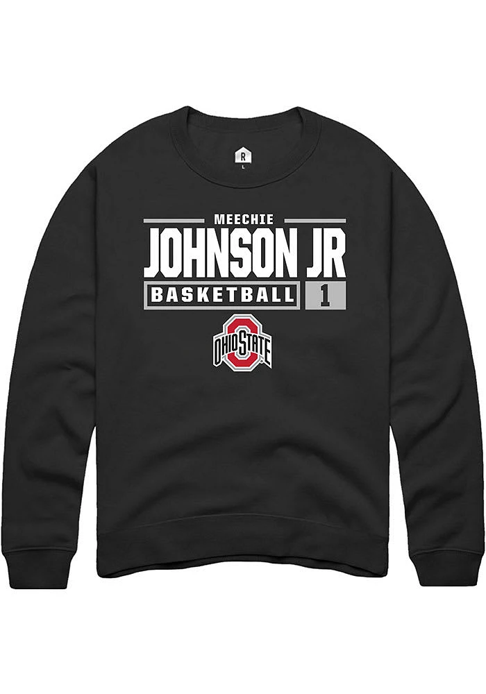Meechie Johnson Jr. Rally Ohio State Buckeyes Mens Black NIL Stacked Box Long Sleeve Crew Sweatsh..