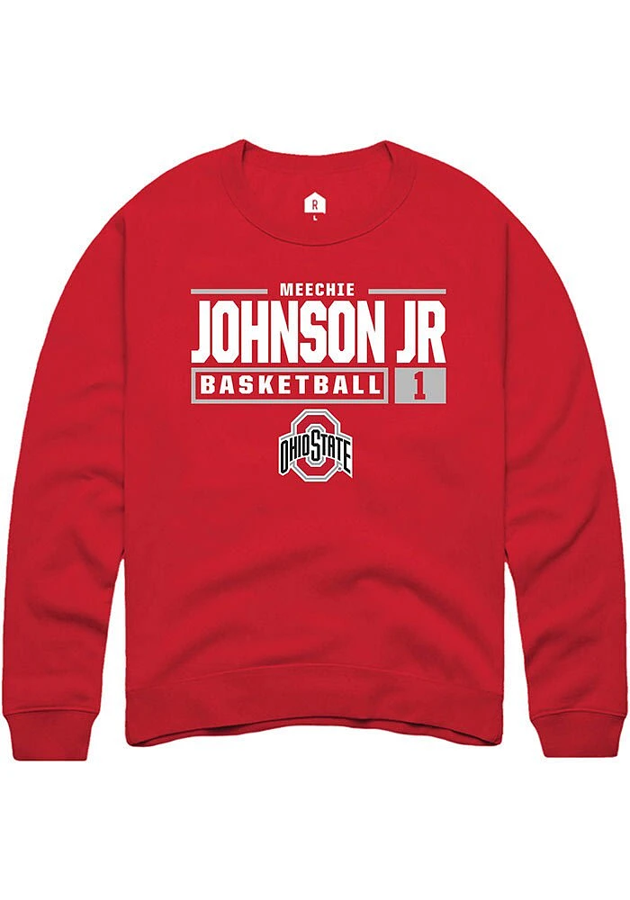 Meechie Johnson Jr.  Rally Ohio State Buckeyes Mens Red NIL Stacked Box Long Sleeve Crew Sweatshir..