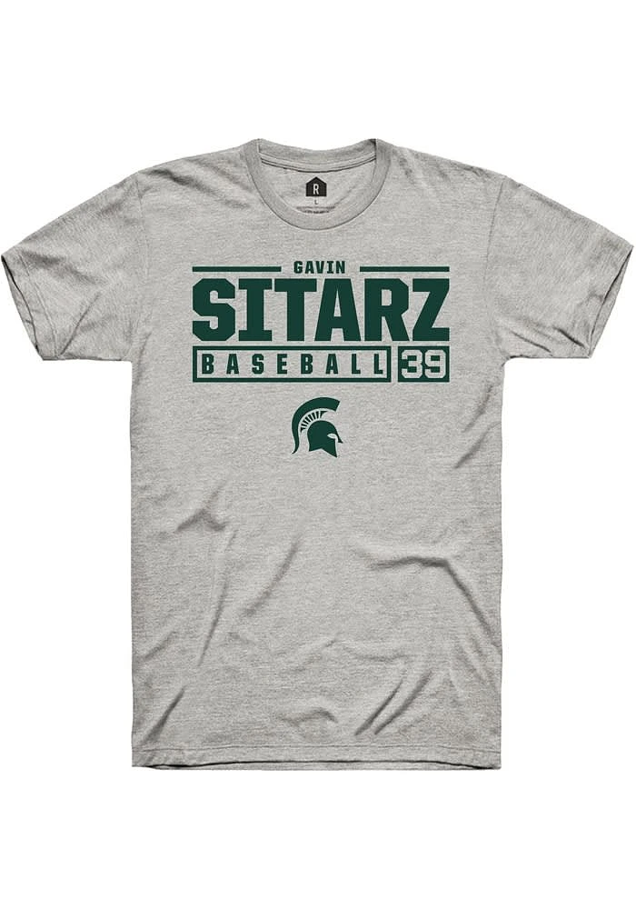 Gavin Sitarz Michigan State Spartans Ash Rally NIL Stacked Box Short Sleeve T Shirt