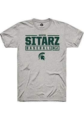 Gavin Sitarz  Michigan State Spartans Ash Rally NIL Stacked Box Short Sleeve T Shirt