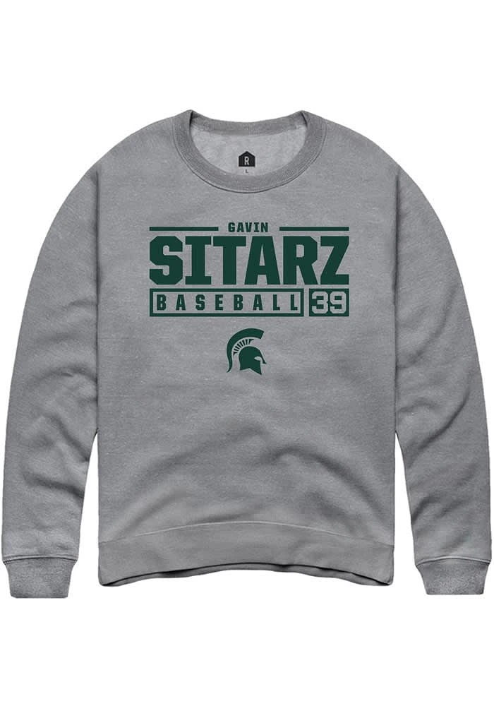 Gavin Sitarz Rally Michigan State Spartans Mens Graphite NIL Stacked Box Long Sleeve Crew Sweatsh..