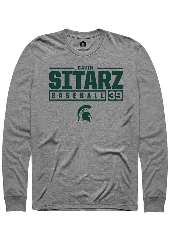 Gavin Sitarz Michigan State Spartans Graphite Rally NIL Stacked Box Long Sleeve T Shirt