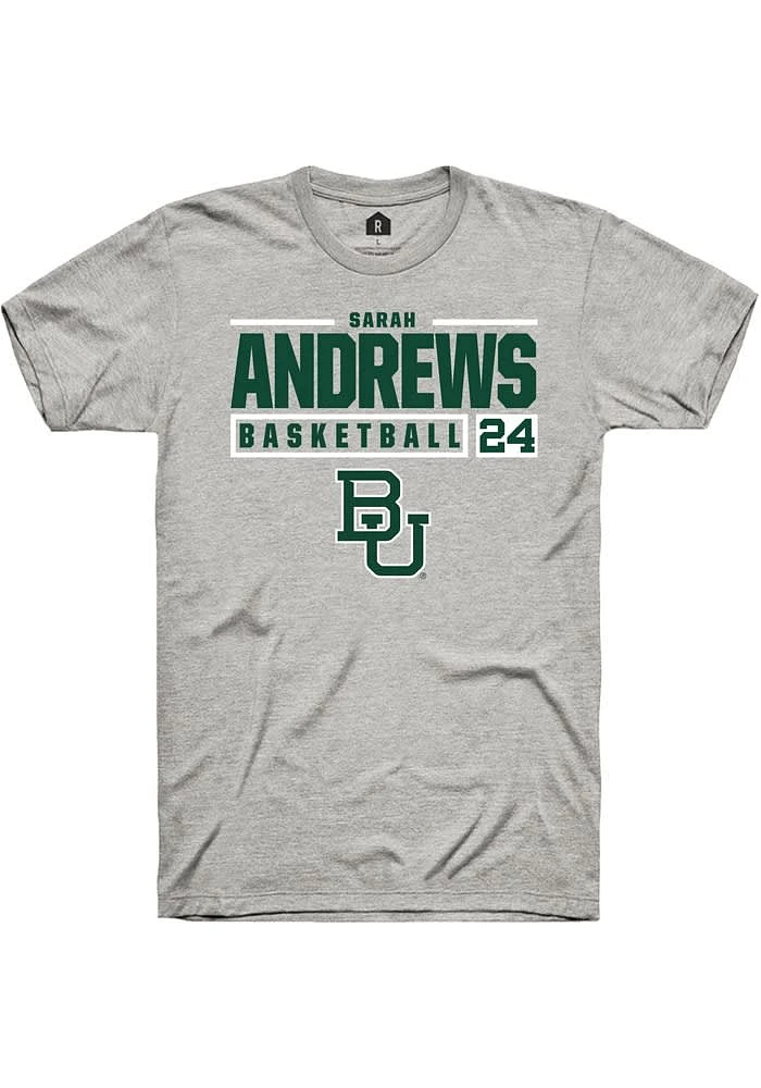Sarah Andrews Baylor Bears Ash Rally NIL Stacked Box Short Sleeve T Shirt