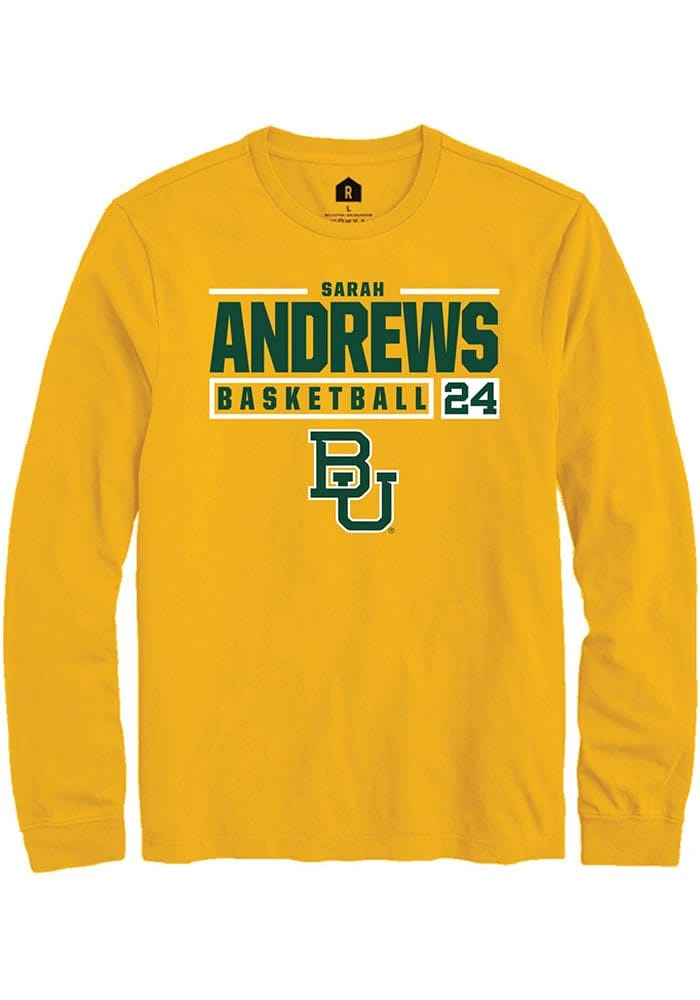 Sarah Andrews Baylor Bears Gold Rally NIL Stacked Box Long Sleeve T Shirt