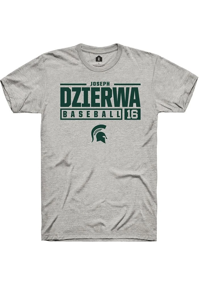 Joseph Dzierwa Michigan State Spartans Ash Rally NIL Stacked Box Short Sleeve T Shirt