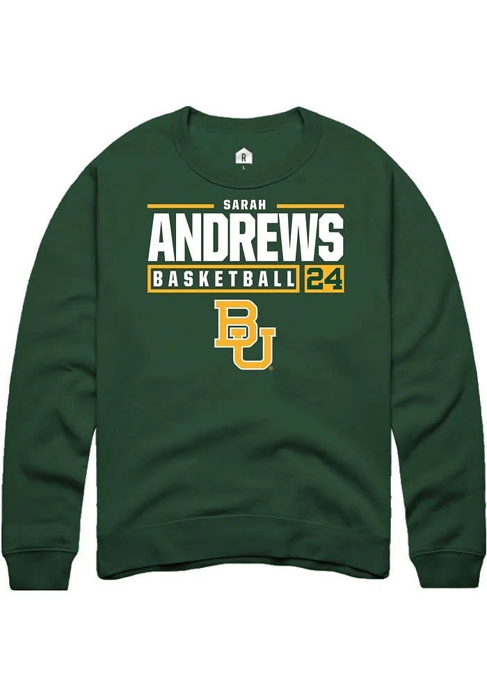 Sarah Andrews Rally Baylor Bears Mens Green NIL Stacked Box Long Sleeve Crew Sweatshirt