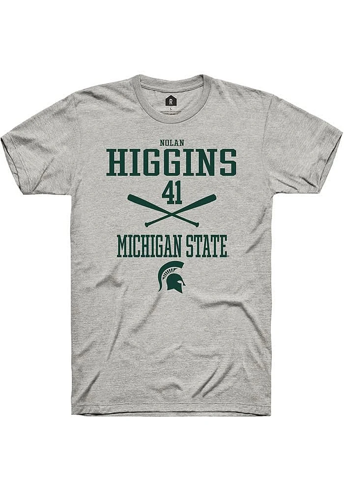 Nolan Higgins  Michigan State Spartans Ash Rally NIL Sport Icon Short Sleeve T Shirt