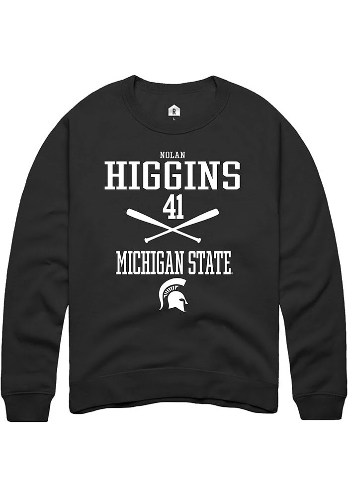 Nolan Higgins Rally Michigan State Spartans Mens Black NIL Sport Icon Long Sleeve Crew Sweatshirt