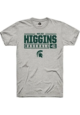 Nolan Higgins  Michigan State Spartans Ash Rally NIL Stacked Box Short Sleeve T Shirt