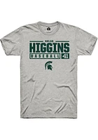 Nolan Higgins  Michigan State Spartans Ash Rally NIL Stacked Box Short Sleeve T Shirt