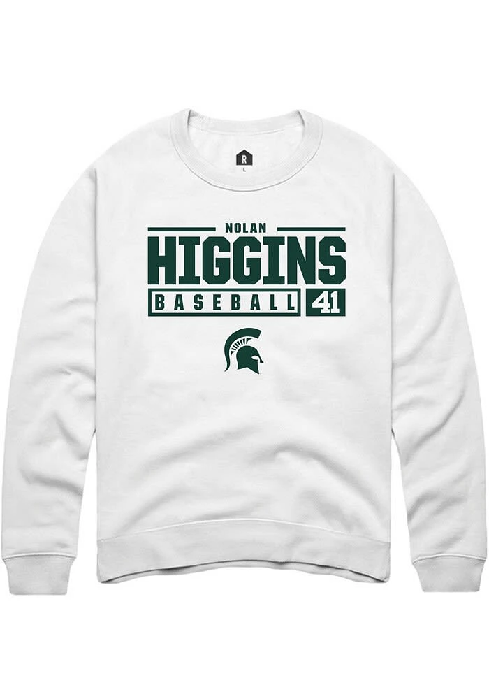 Nolan Higgins Rally Michigan State Spartans Mens NIL Stacked Box Long Sleeve Crew Sweatshir