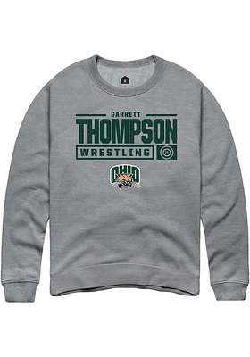 Garrett Thompson  Rally Ohio Bobcats Mens Graphite NIL Stacked Box Long Sleeve Crew Sweatshirt