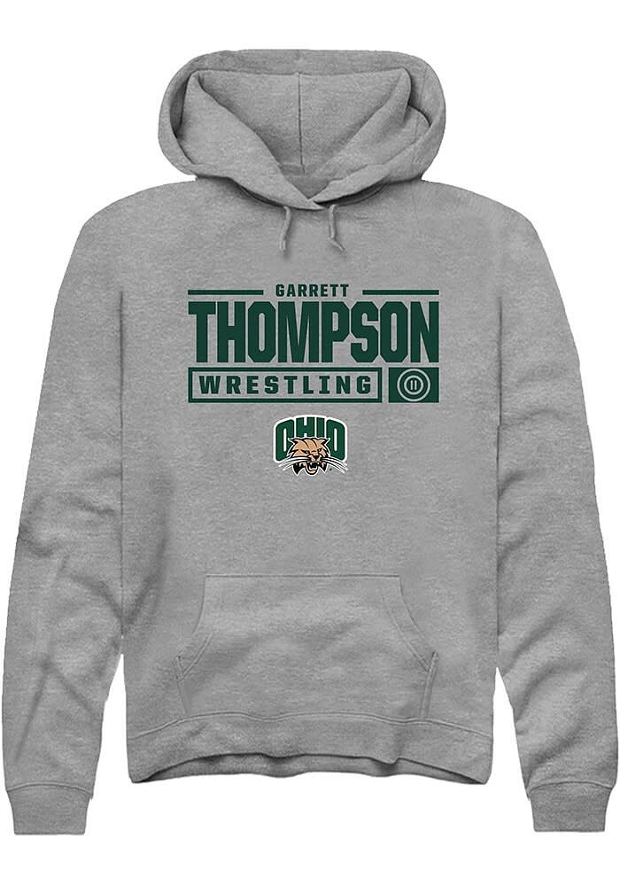 Garrett Thompson Rally Ohio Bobcats Mens Graphite NIL Stacked Box Long Sleeve Hoodie